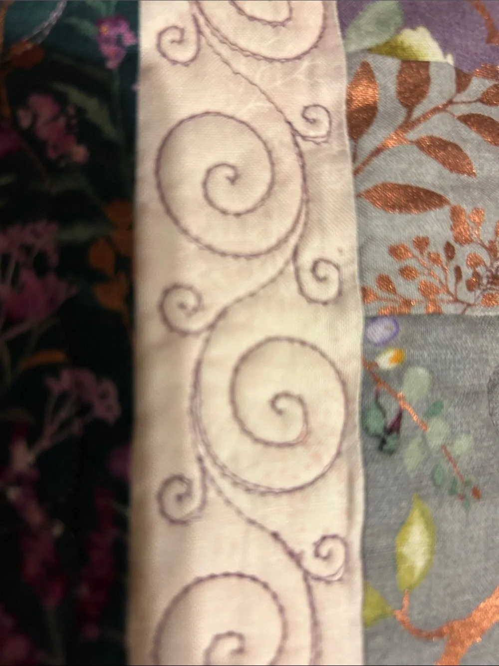 ONE OF A KIND - HANDCRAFTED Quilt in Shades of Purples, Green and Cream